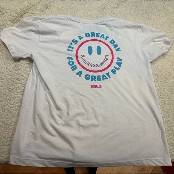 White Baseballism Great Day Graphic Tee with Blue and Pink Accents UNISEX - Picture 6 of 8